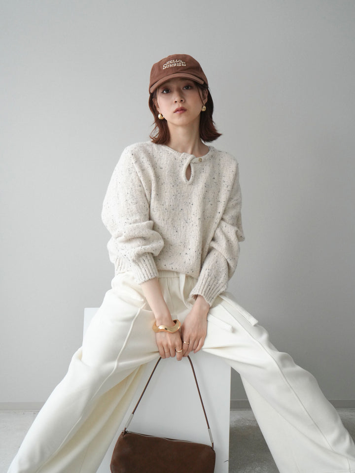 [SET]ツイストネックラメネップヤーンニットプルオーバー+ウエストベルトカーブラインスエットパンツ(2set)