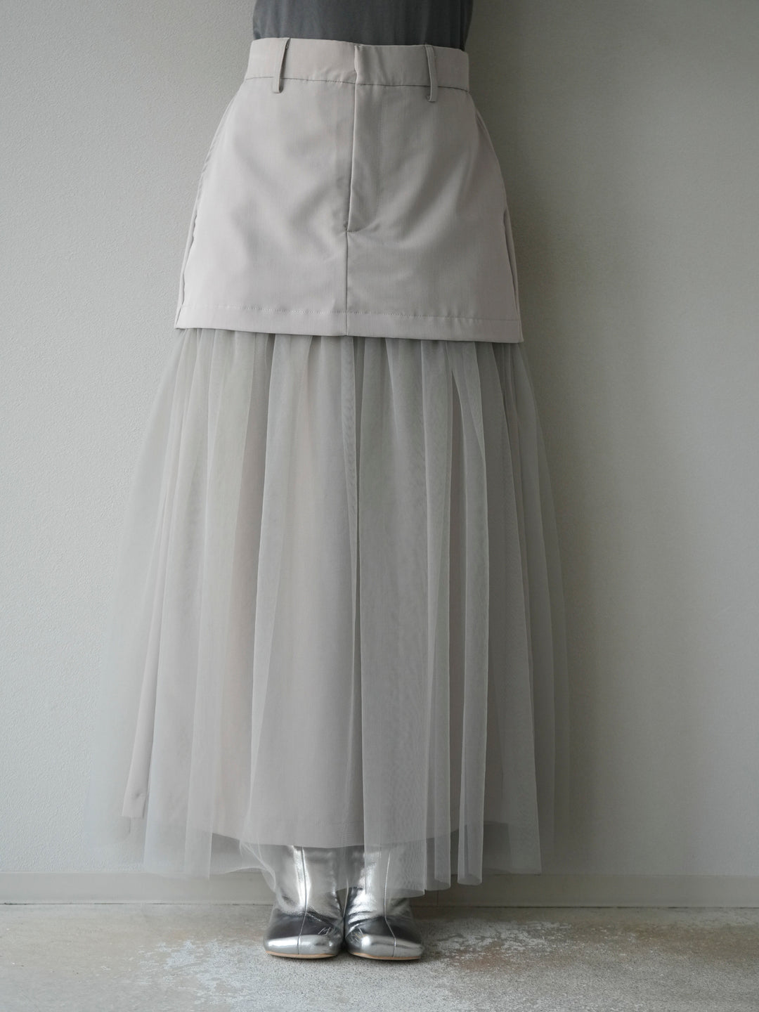 [予約]エステル切替チュールスカート/ベージュ