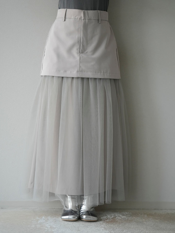 [予約]エステル切替チュールスカート/ベージュ