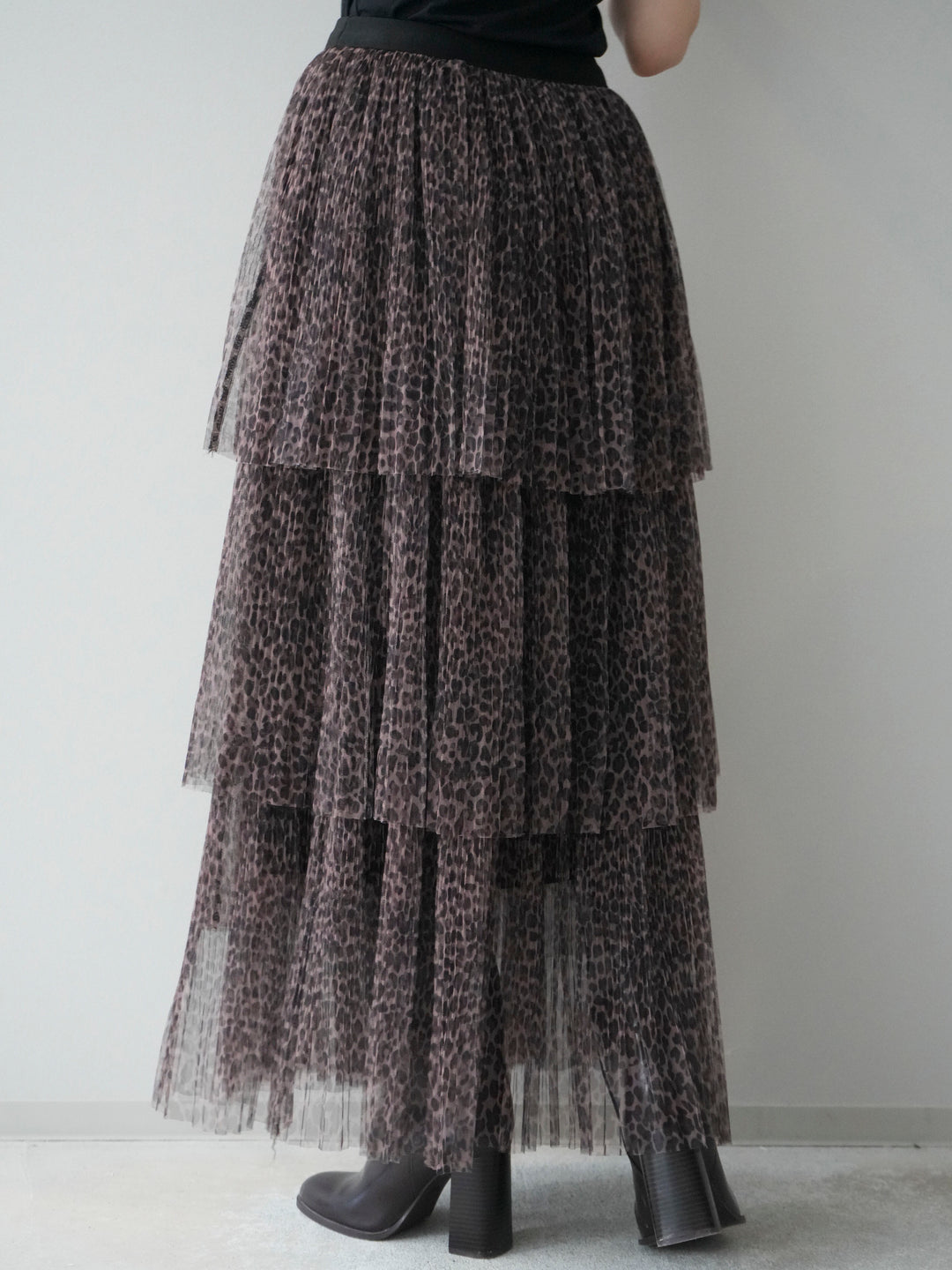 [予約]レオパード柄チュールフリルスカート/brown