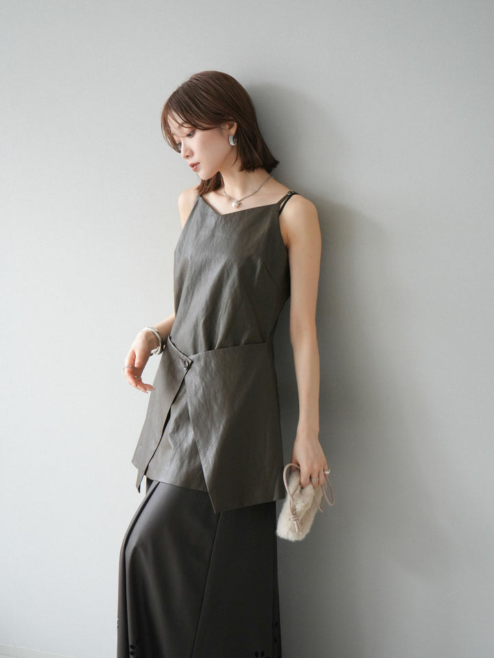 [予約]レイヤードレザーキャミソールチュニック/ブラウン