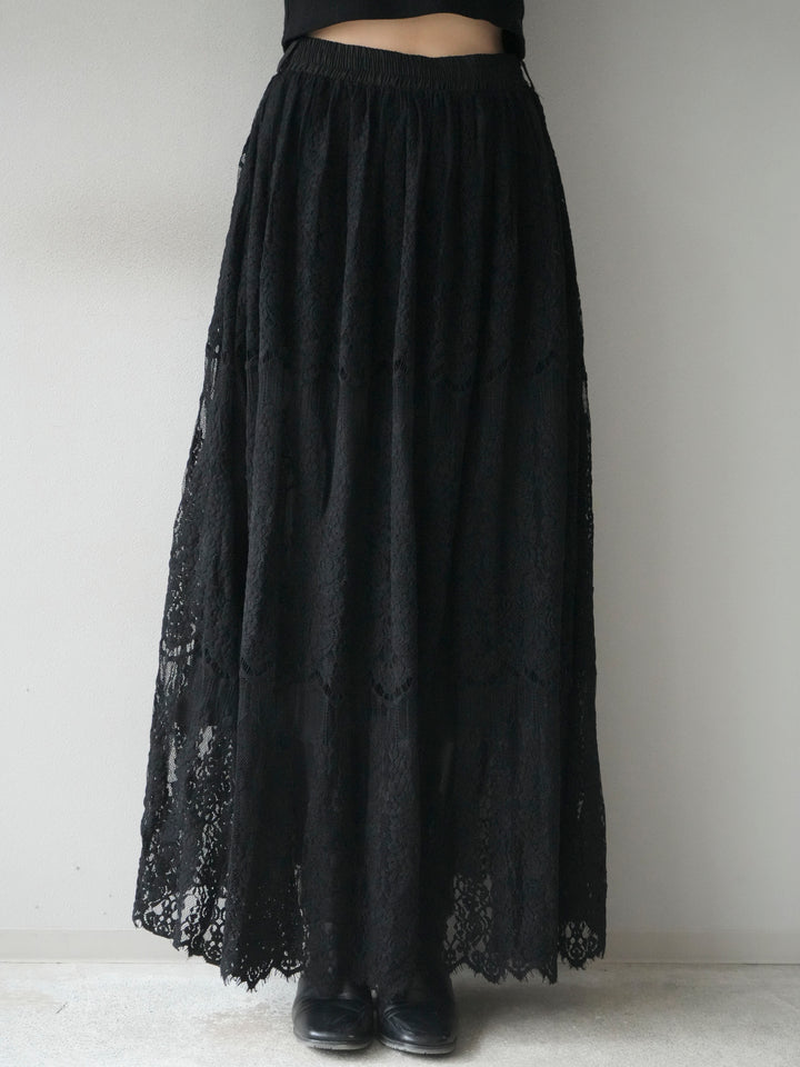 [予約]ヴィンテージライクメッシュレーススカート/black
