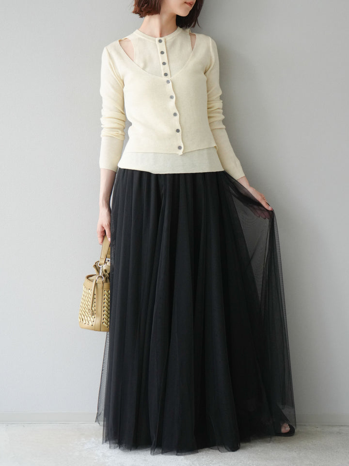 [予約]レイヤードデザインニットカーディガン/アイボリー