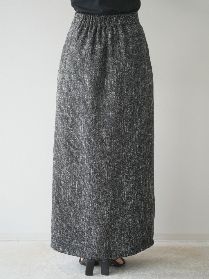 [予約]サマーツイードタックサイドスリットスカート/ブラックホワイト