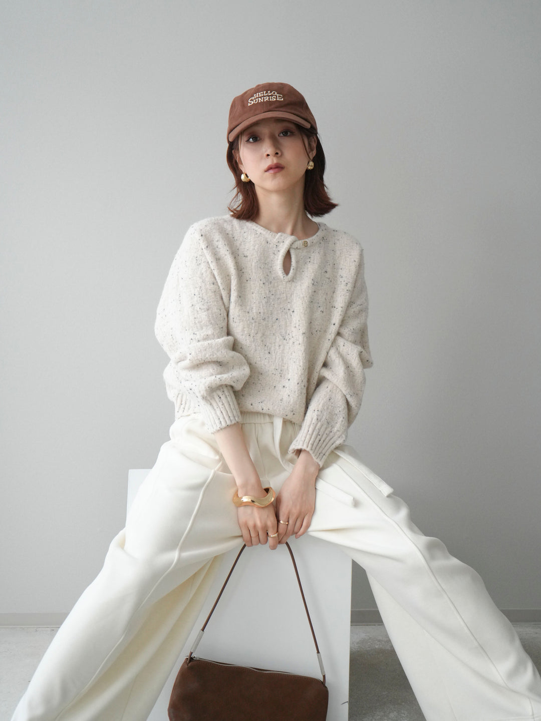 [予約]ツイストネックラメネップヤーンニットプルオーバー/ivory