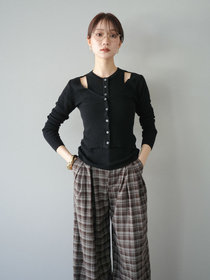 [予約]レイヤードデザインニットカーディガン/ブラック