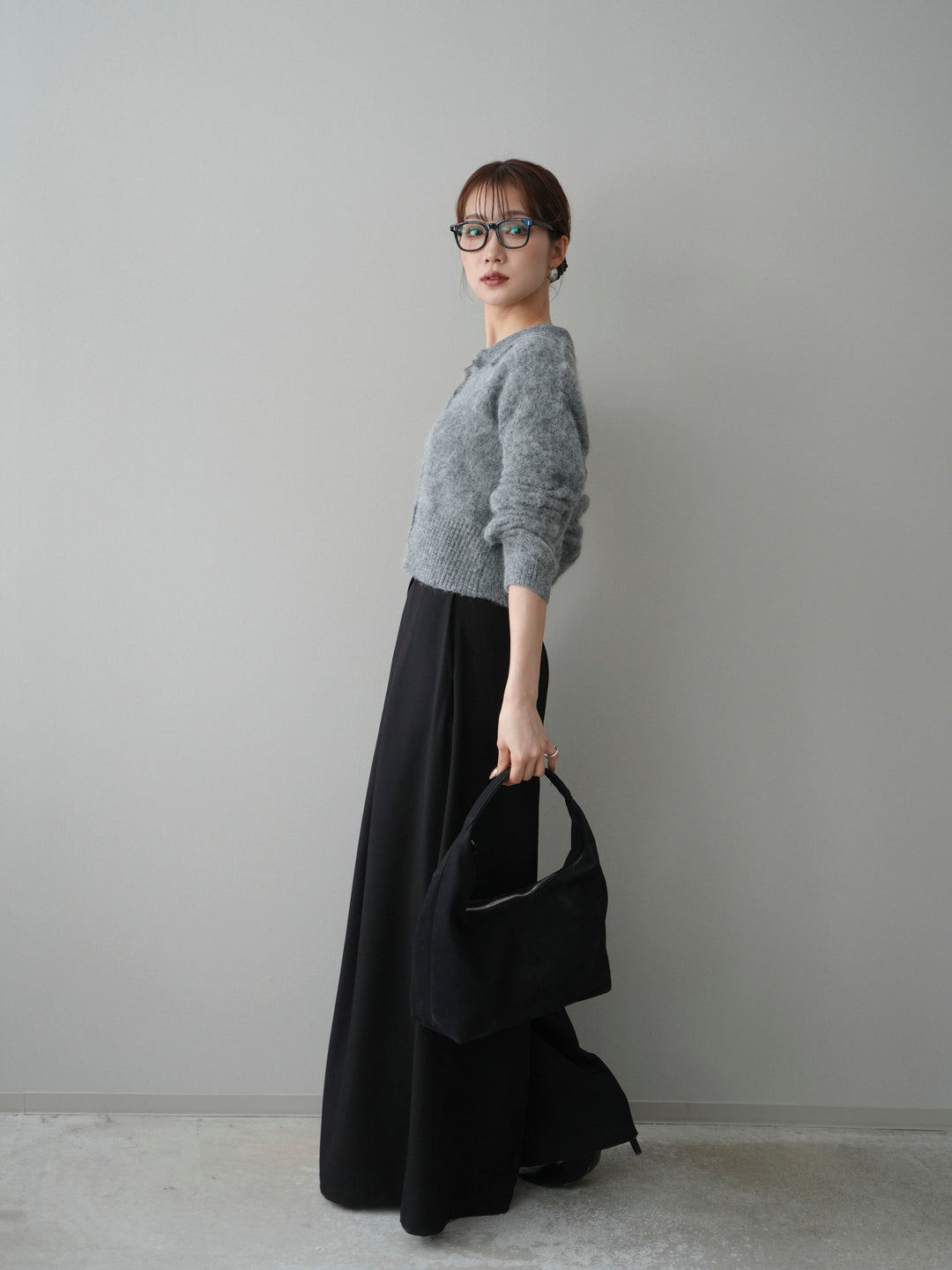 [SET]モヘア衿付きボタンプルオーバー+テープベルトタックバギーパンツ(2set)