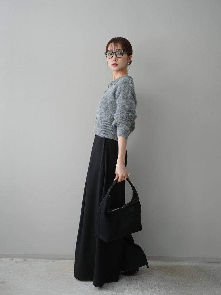 [SET]モヘア衿付きボタンプルオーバー+テープベルトタックバギーパンツ(2set)