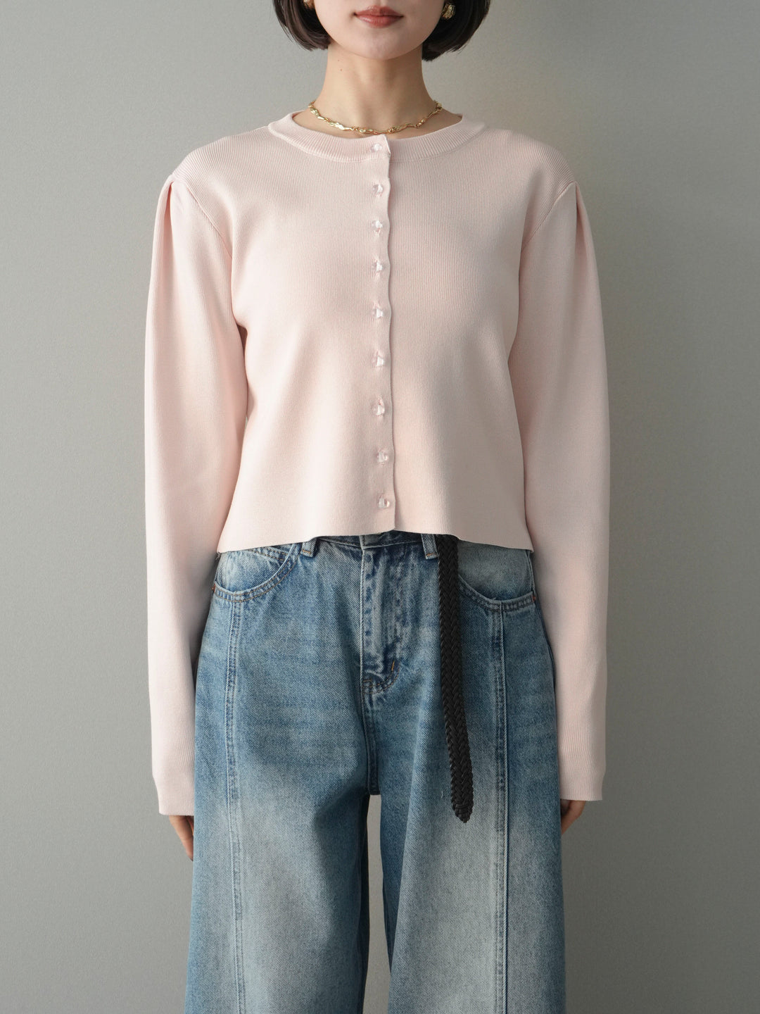 [予約]クリアボタンタックニットカーディガン/pink