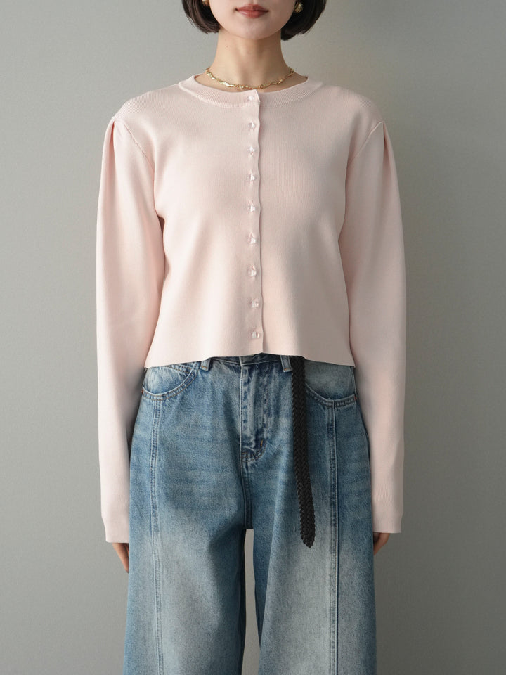 [予約]クリアボタンタックニットカーディガン/pink
