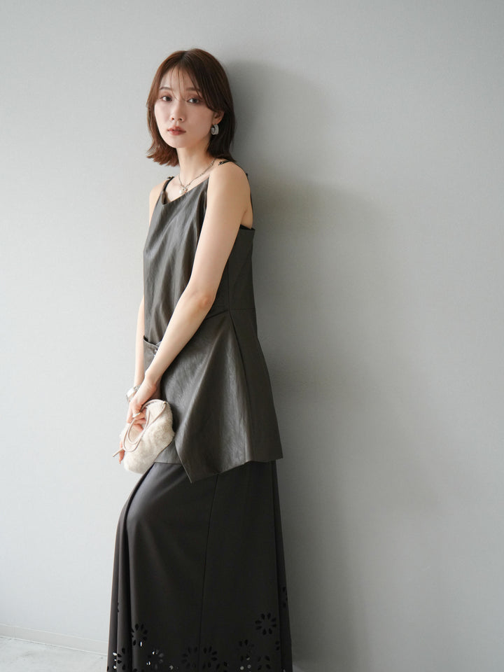 [予約]レイヤードレザーキャミソールチュニック/ブラウン