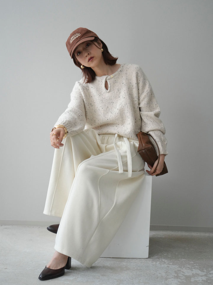 [予約]ツイストネックラメネップヤーンニットプルオーバー/ivory