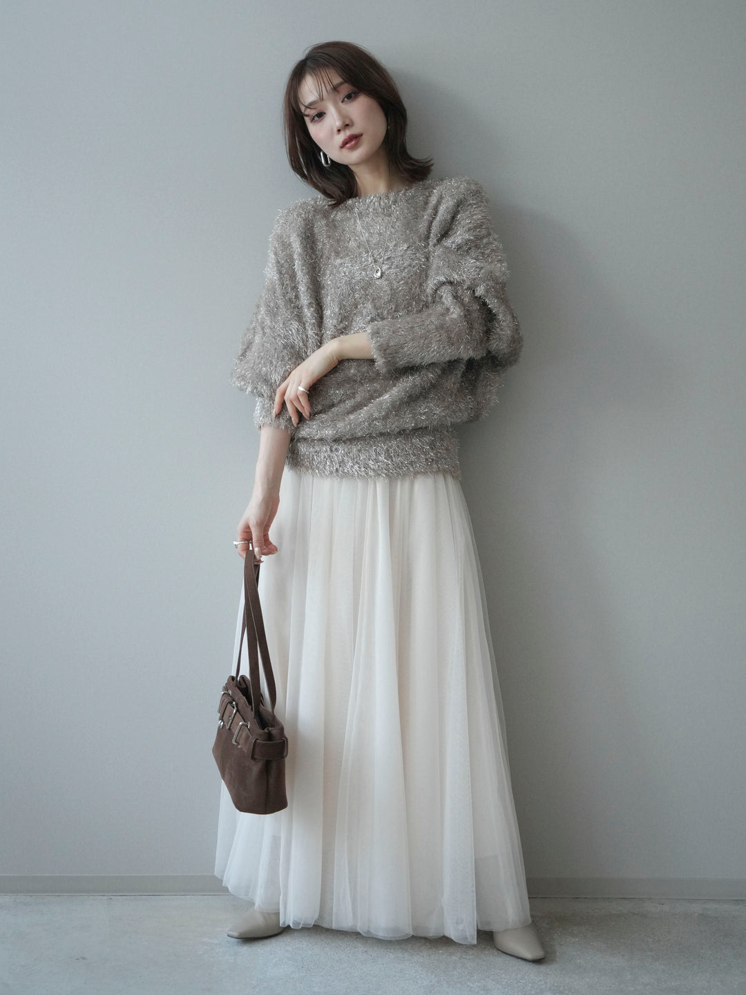 [予約]ラメシャギードルマンニットプルオーバー/beige