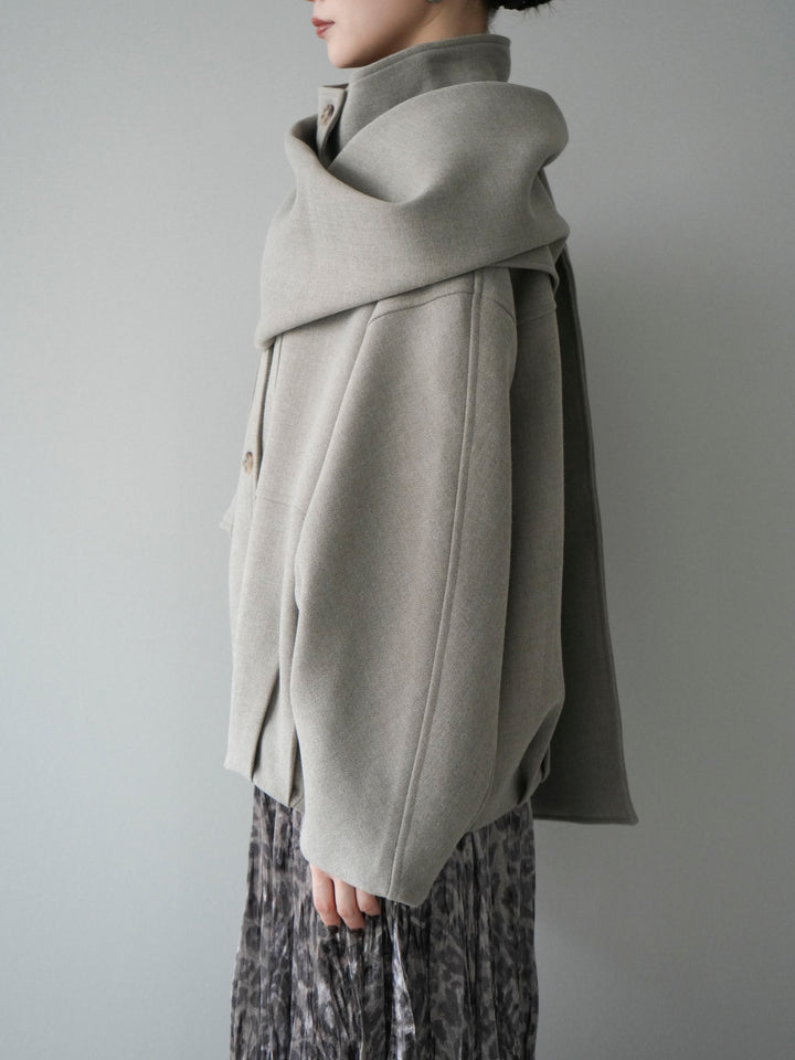 [予約]ストール付きミディアムコート/khaki