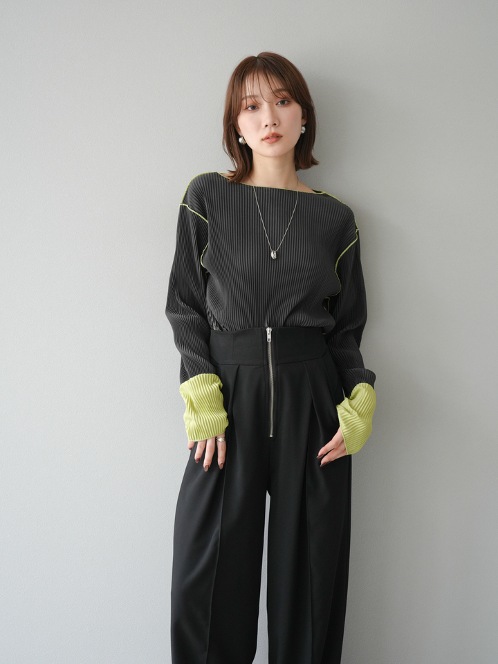 [予約]バイカラープリーツトップス/チャコール