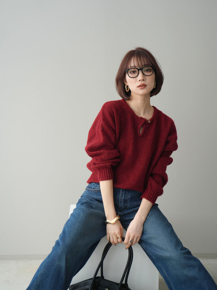 [SET]ツイストネックラメネップヤーンニットプルオーバー+選べるアクセセット(2set)