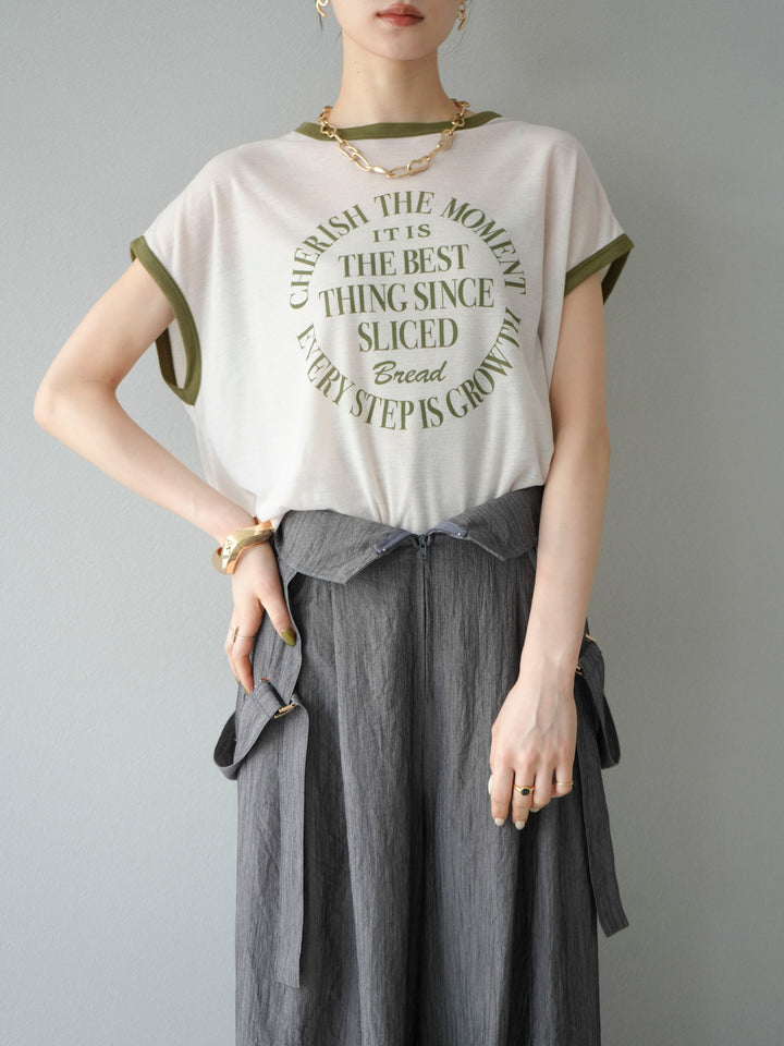 [SET]ストリングデザインハイウエストサロペット+シアーフライス ロゴプリントT (2set)