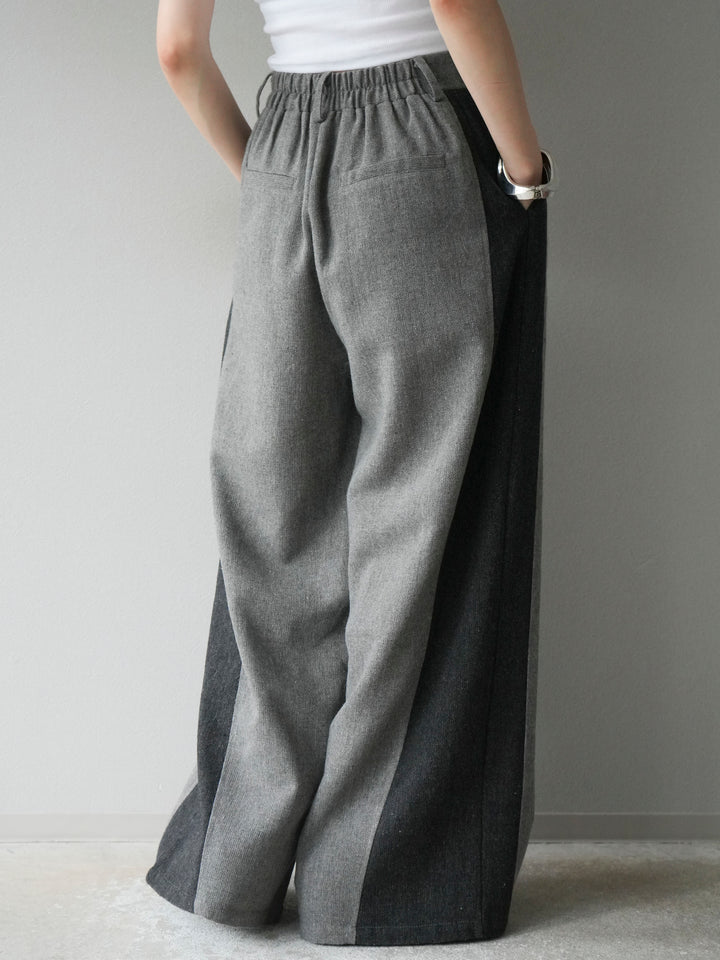 【預購】粗花呢側色寬褲/灰色