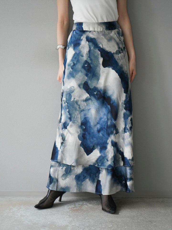 [予約]ニュアンスサテンフリルスカート/アイボリー×ブルー