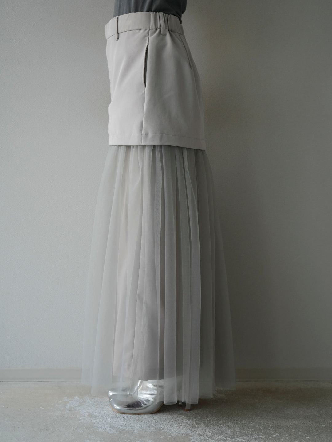 [予約]エステル切替チュールスカート/ベージュ