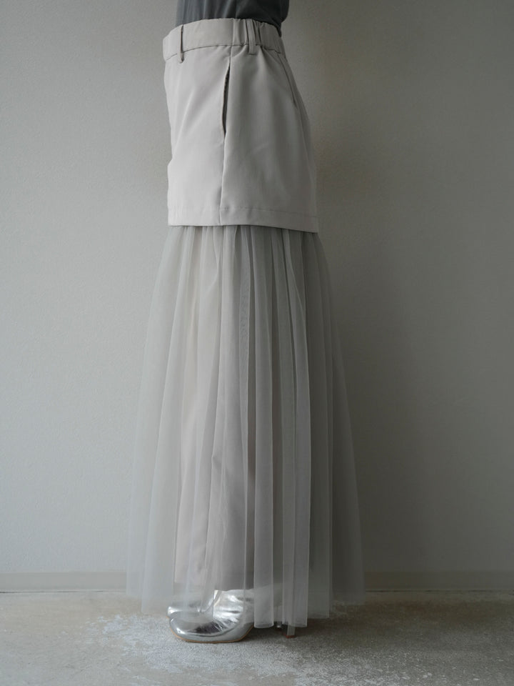 [予約]エステル切替チュールスカート/ベージュ