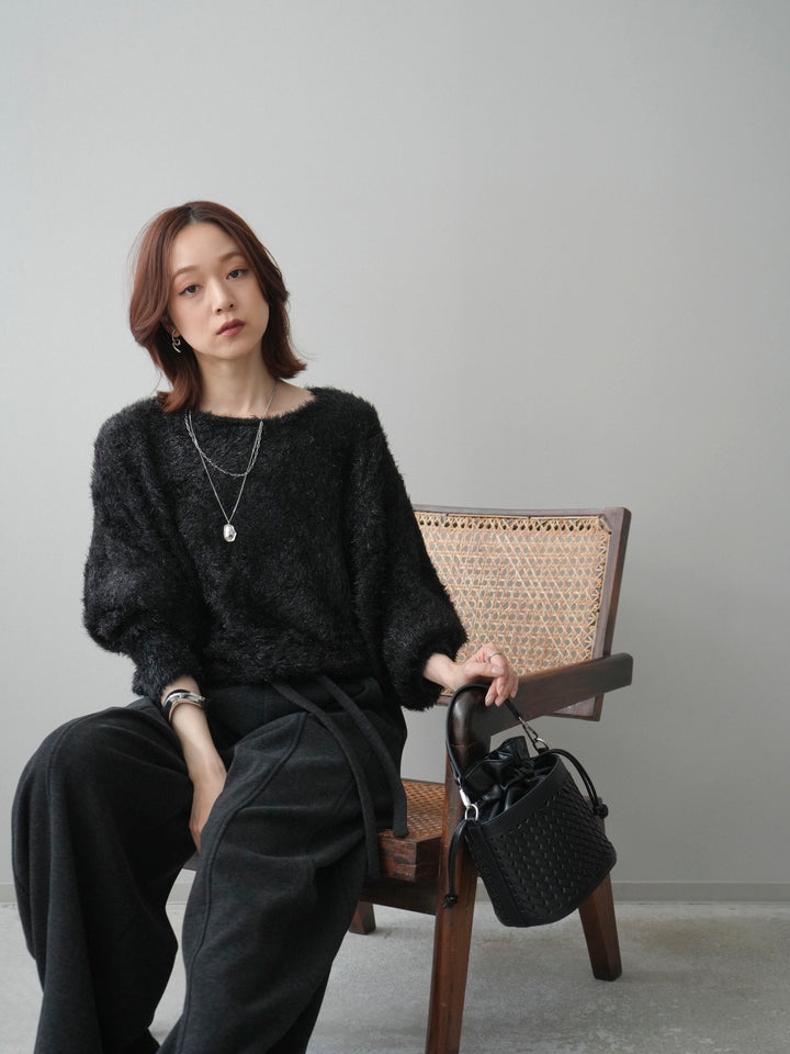 [予約]ラメシャギードルマンニットプルオーバー/black