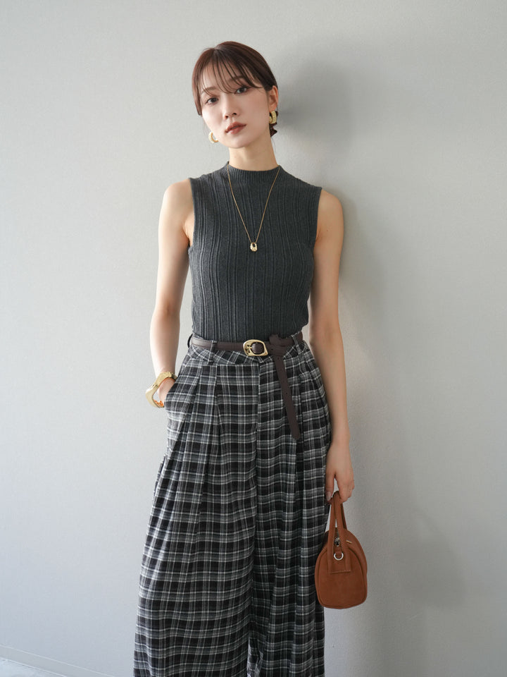 [予約]スリーブレスランダムリブニットトップス/グレー