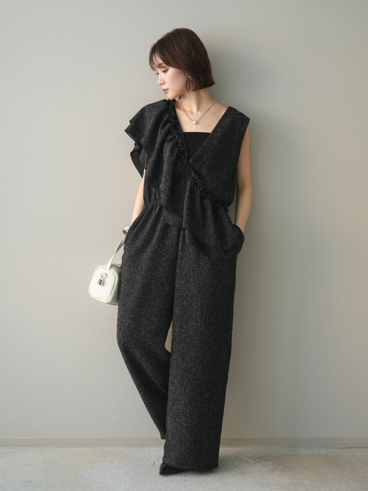 [SET]3WAYミックスツイードギャザーオールインワン+選べるアクセセット(2set)