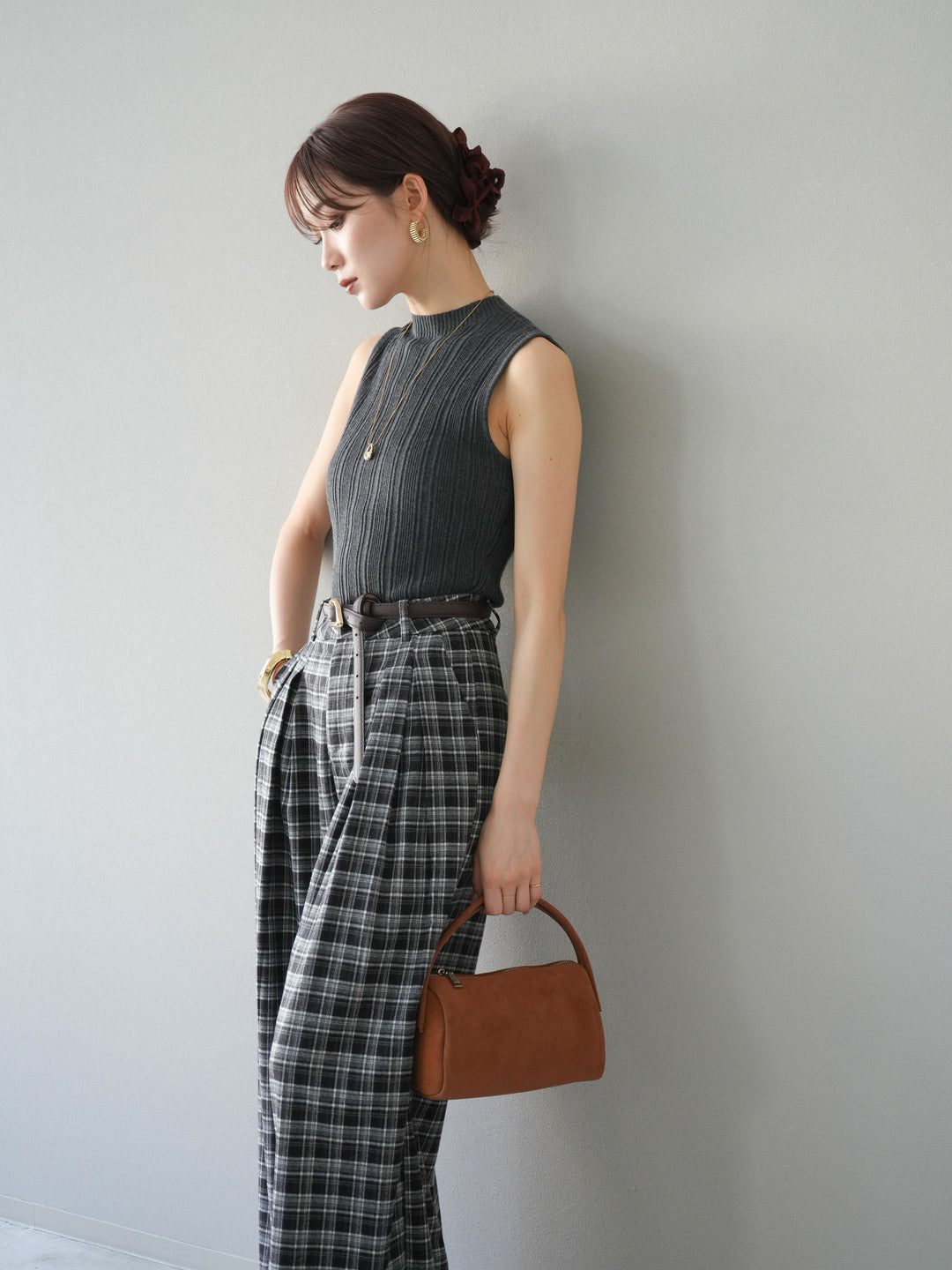 [予約]スリーブレスランダムリブニットトップス/グレー