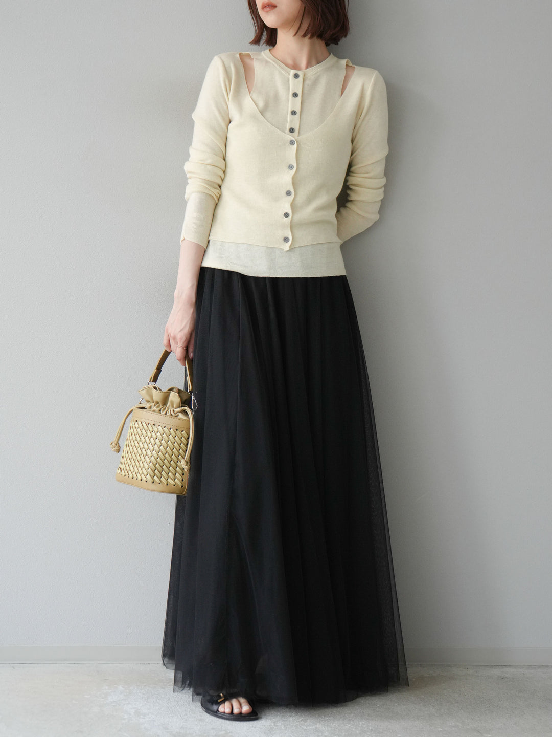 [予約]レイヤードデザインニットカーディガン/アイボリー