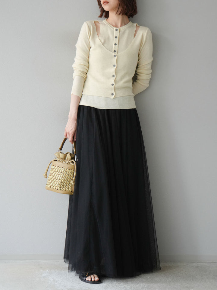 [予約]レイヤードデザインニットカーディガン/アイボリー