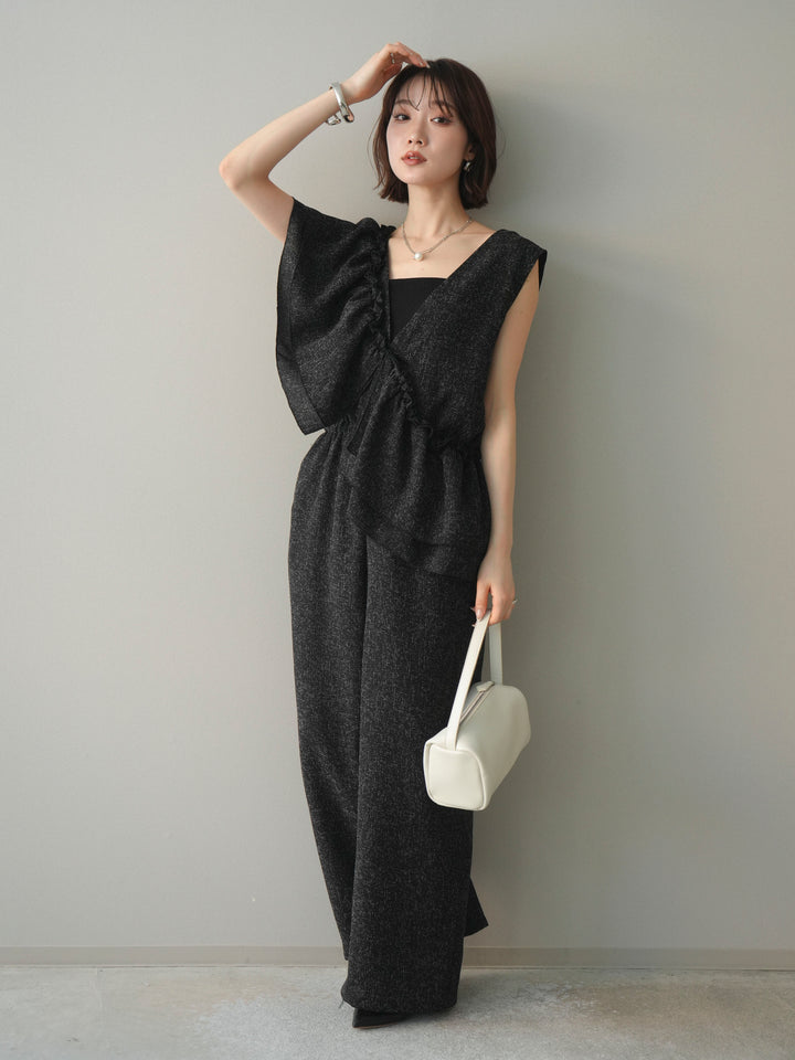 [SET]3WAYミックスツイードギャザーオールインワン+選べるアクセセット(2set)