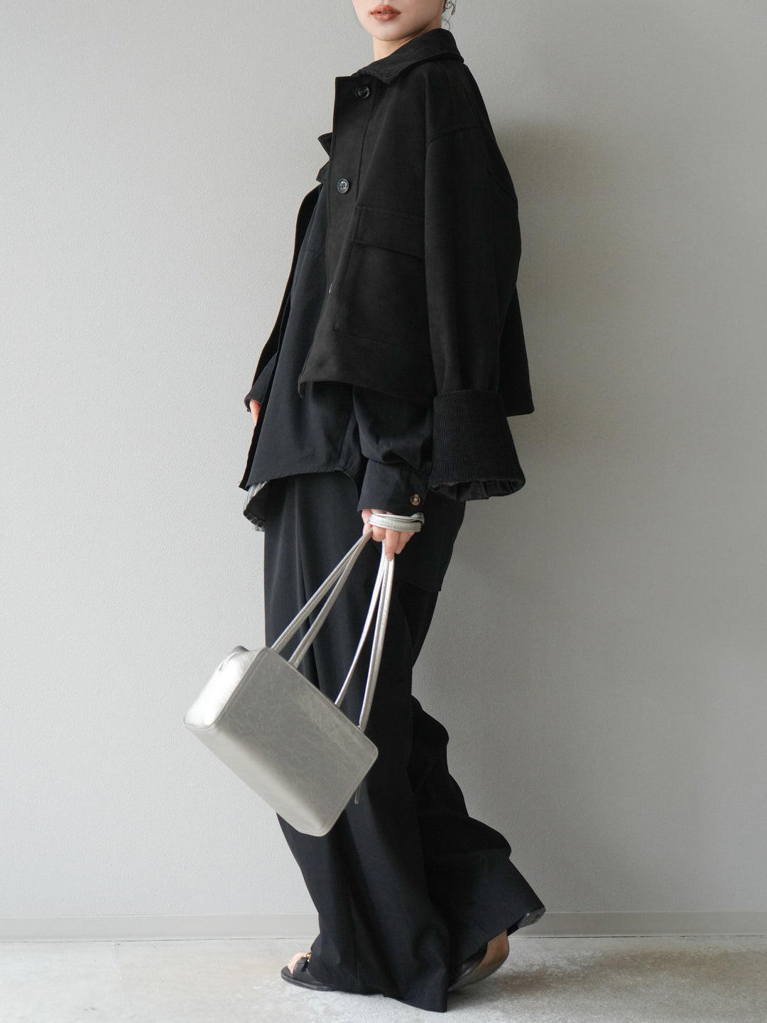 [予約]コーデュロイ切替スウェードショートジャケット/ブラック