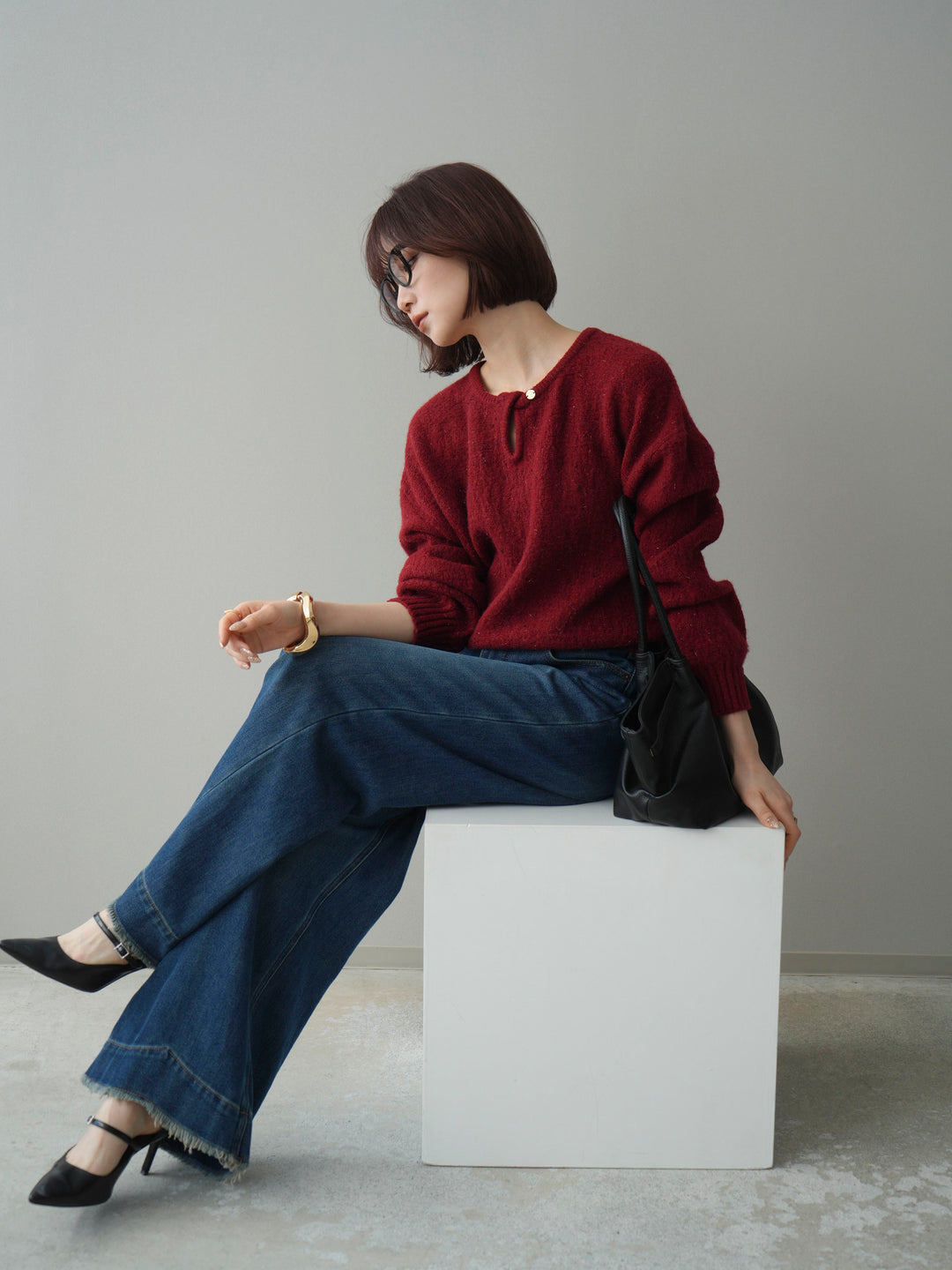 [SET]ツイストネックラメネップヤーンニットプルオーバー+ツイストネックラメネップヤーンニットプルオーバー(2set)