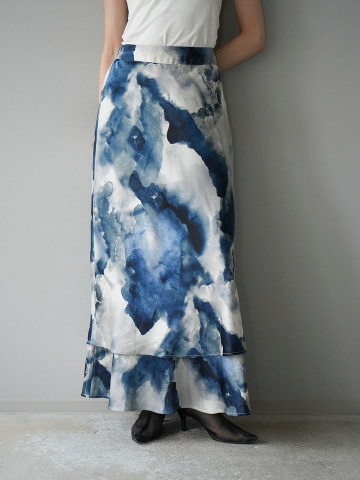 [予約]ニュアンスサテンフリルスカート/アイボリー×ブルー