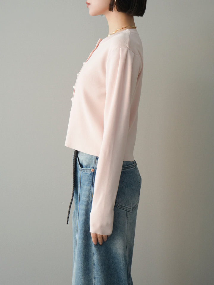 [予約]クリアボタンタックニットカーディガン/pink