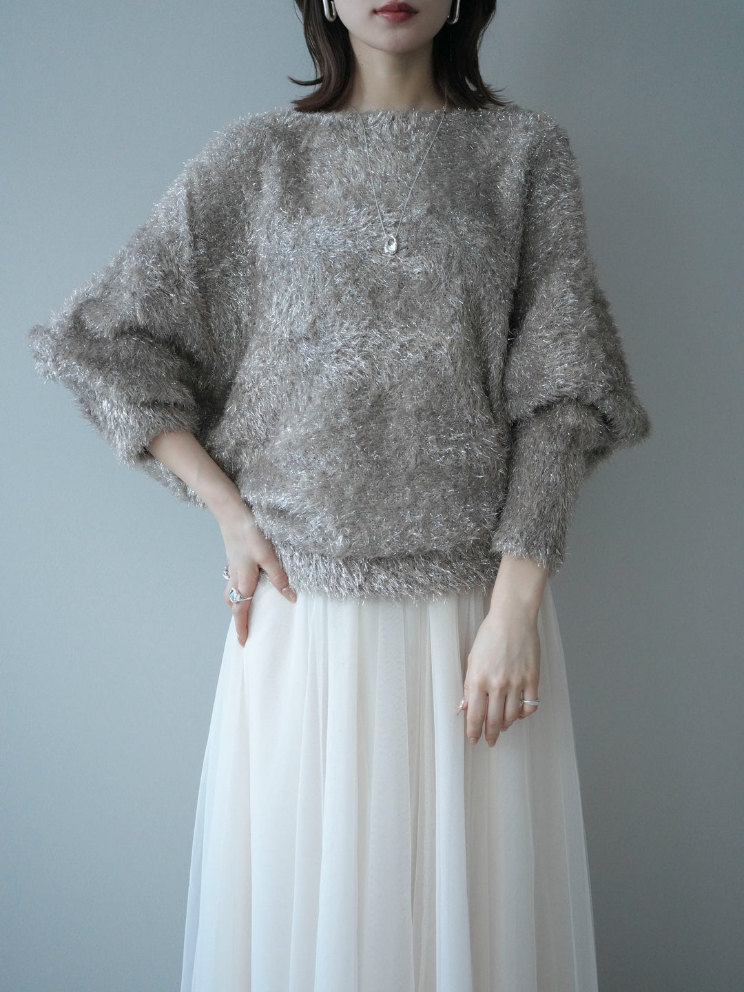 [予約]ラメシャギードルマンニットプルオーバー/beige