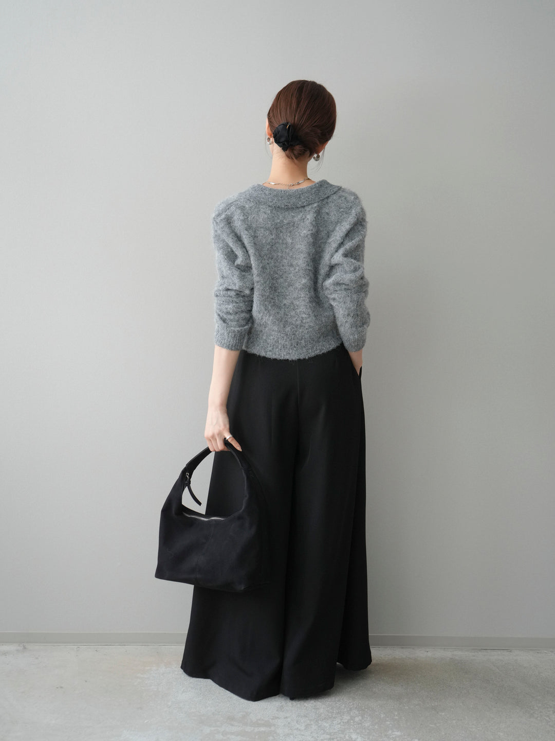 [SET]モヘア衿付きボタンプルオーバー+テープベルトタックバギーパンツ(2set)