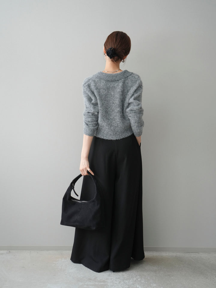 [SET]モヘア衿付きボタンプルオーバー+テープベルトタックバギーパンツ(2set)