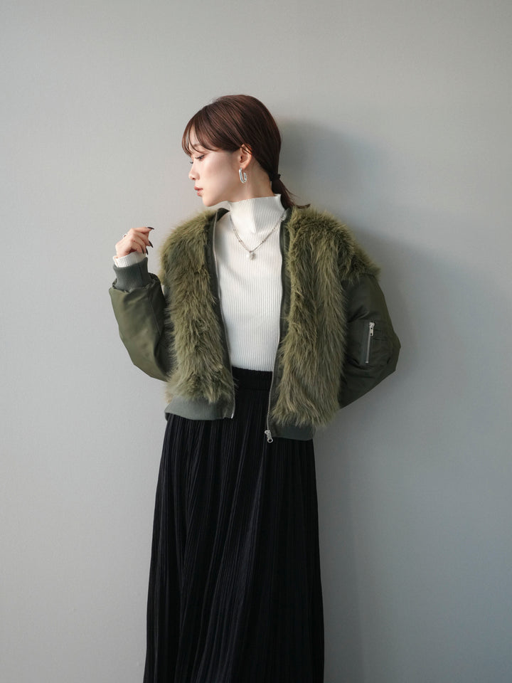 [SET]ファードッキングMA-1+裾レーススウェードプリーツマキシスカート(2set)