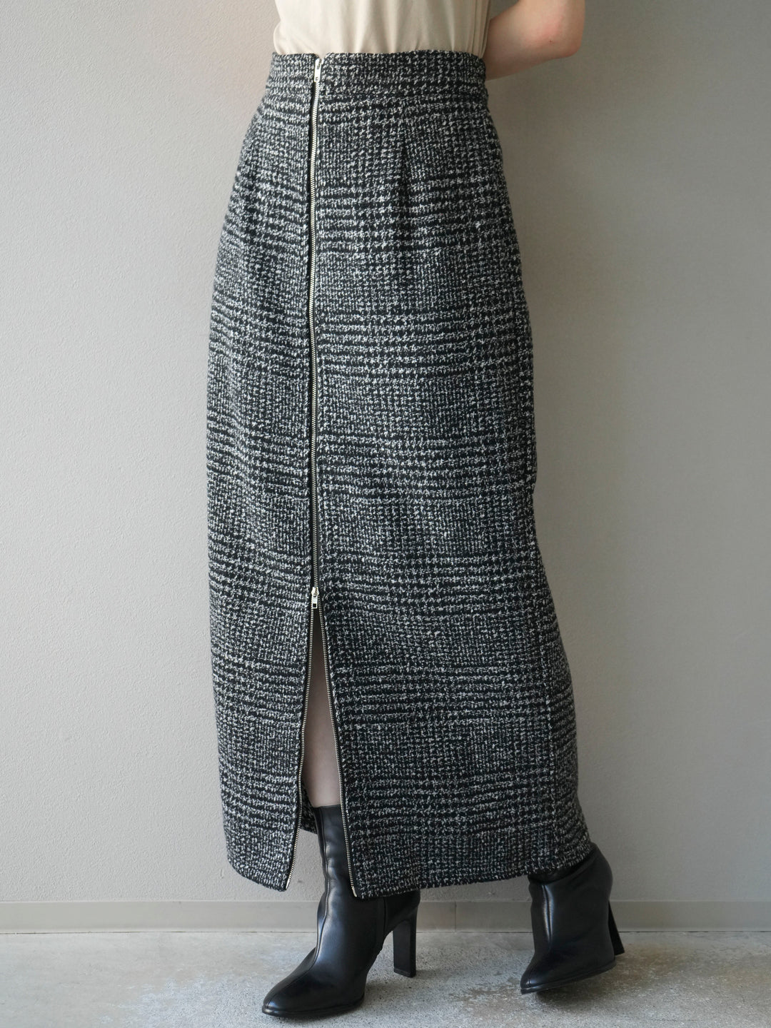 [予約]ツイードジップタイトスカート/black