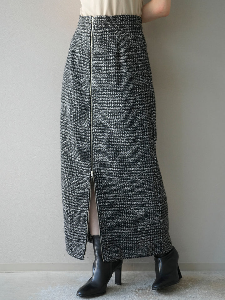 [予約]ツイードジップタイトスカート/black