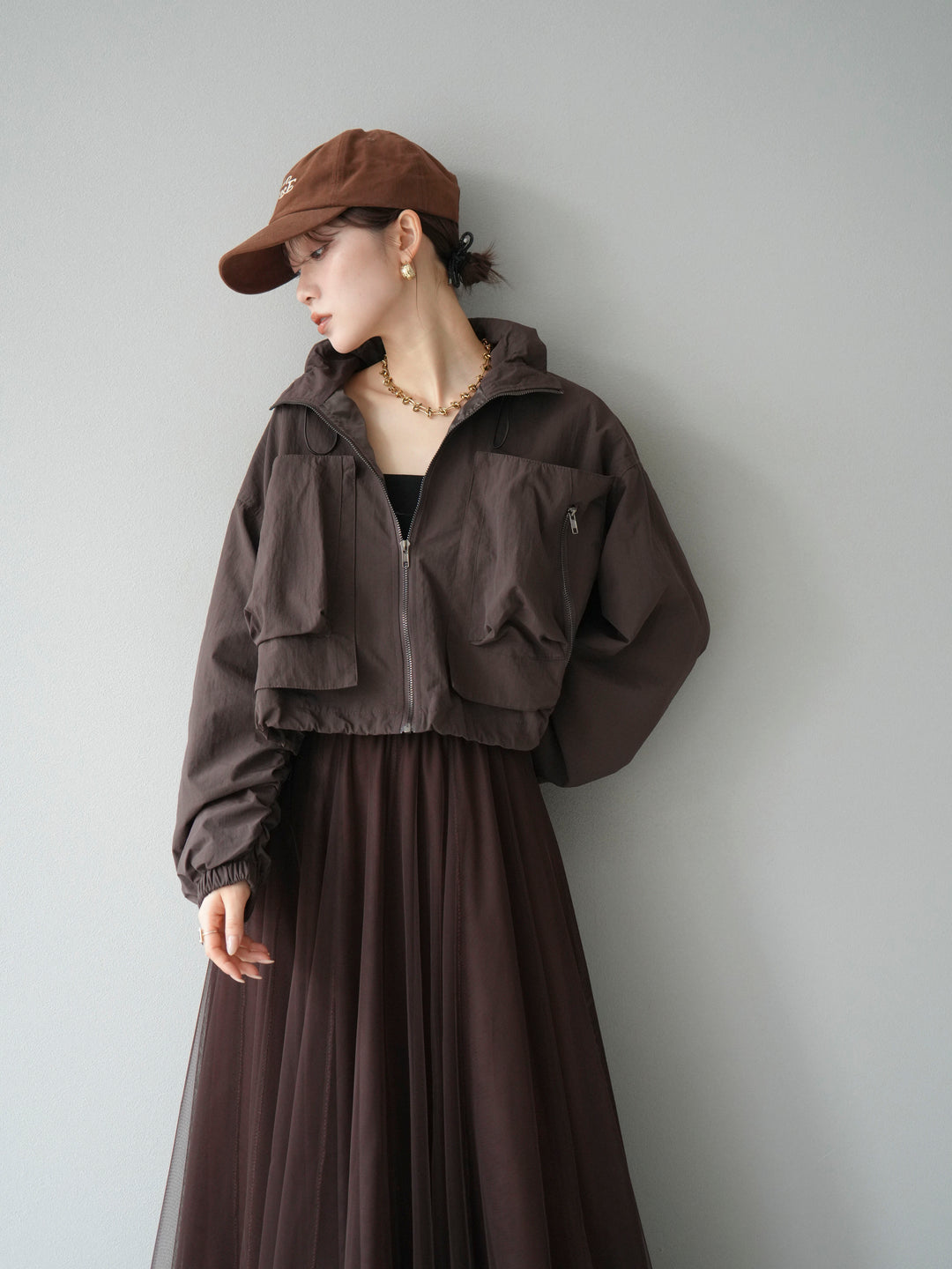 [予約]ポケットデザインショートブルゾン/ブラック