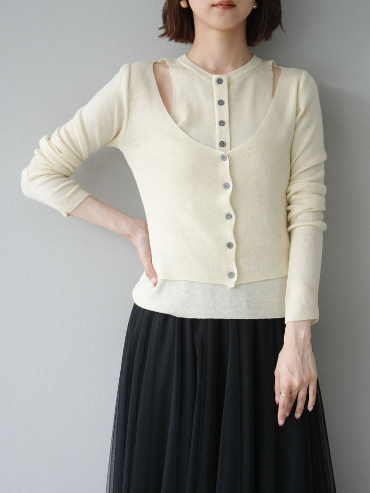 [予約]レイヤードデザインニットカーディガン/アイボリー