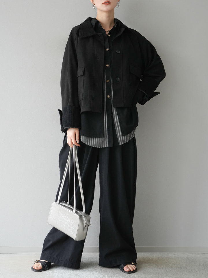 [予約]コーデュロイ切替スウェードショートジャケット/ブラック