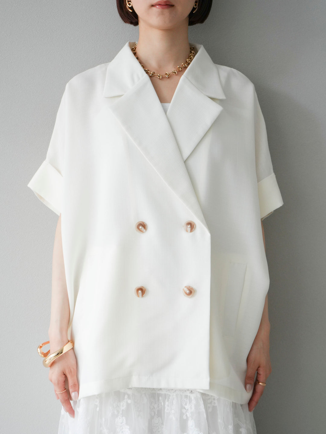 [予約]リネンライクハーフテーラードジャケット/アイボリー