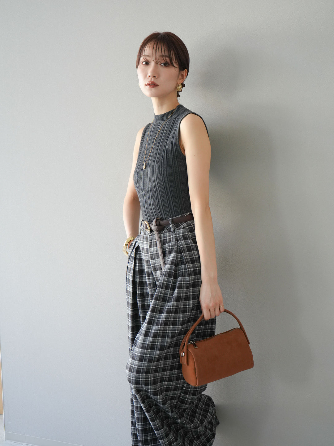 [予約]スリーブレスランダムリブニットトップス/グレー