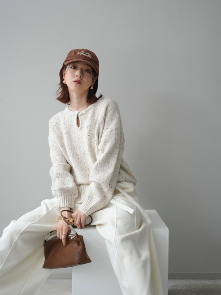 [予約]ツイストネックラメネップヤーンニットプルオーバー/ivory