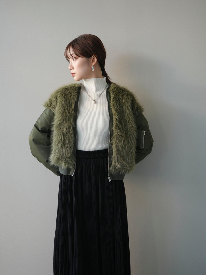 [SET]ファードッキングMA-1+袖ボタンボトルネックリブニットトップス(2set)