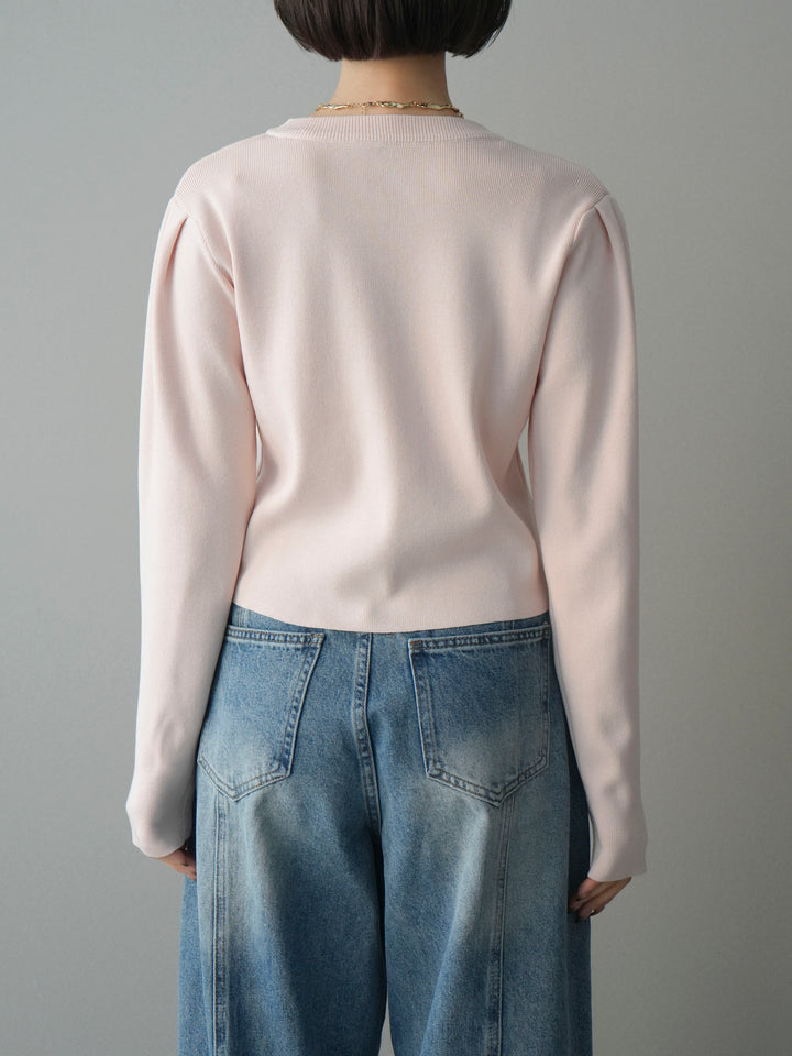 [予約]クリアボタンタックニットカーディガン/pink